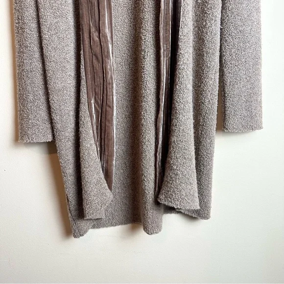 J. Jill Velvet Trim Merino Wool Silk Blend Brown Cardigan Duster Size Medium - Picture 4 of 16